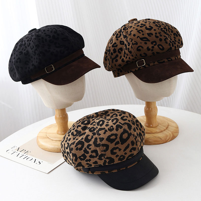 Vintage Fashion Hats - Retro Leopar Baskılı Geniş Ağızlı Bere