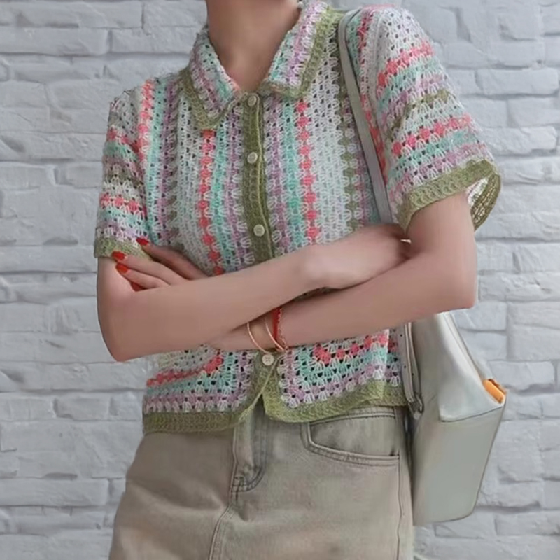 Crochet Top Boho - Kadınlar için Düğmeli Tığ İşi Gömlek
