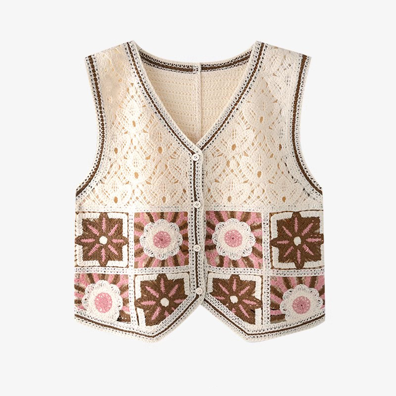 Crochet Top Boho - Büyükanne Kare Tığ Yelek Kadın Şeffaf