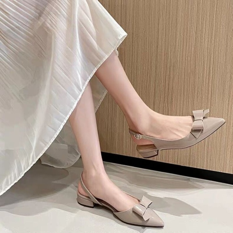 French Vintage Fashion - Bow Gentle Orta Topuklu Baotou Tek