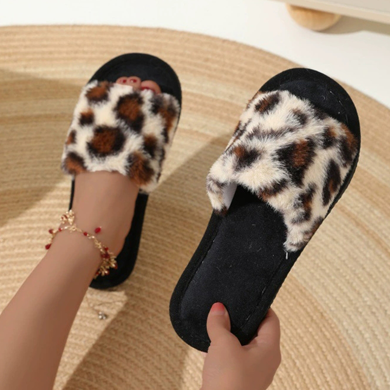 Vintage Old Fashion - Vintage Leopar Ev Peluş Terlik Kadın
