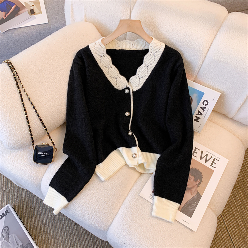 Crop Cardigan Vintage - Kadın Siyah Gotik Kırpılmış Hırka Kazak