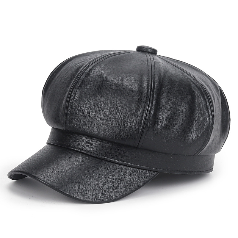 Vintage Fashion Hats - Kadınlar için kış siyah PU deri