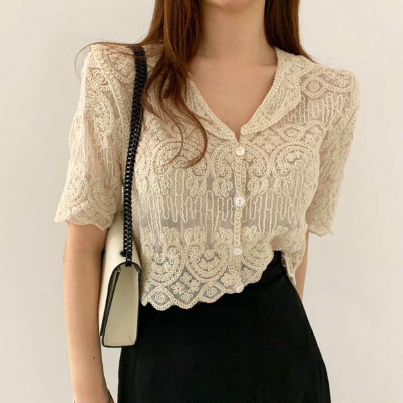 Crochet Top Boho - Şeffaf nakış dantel bluz kapak Up
