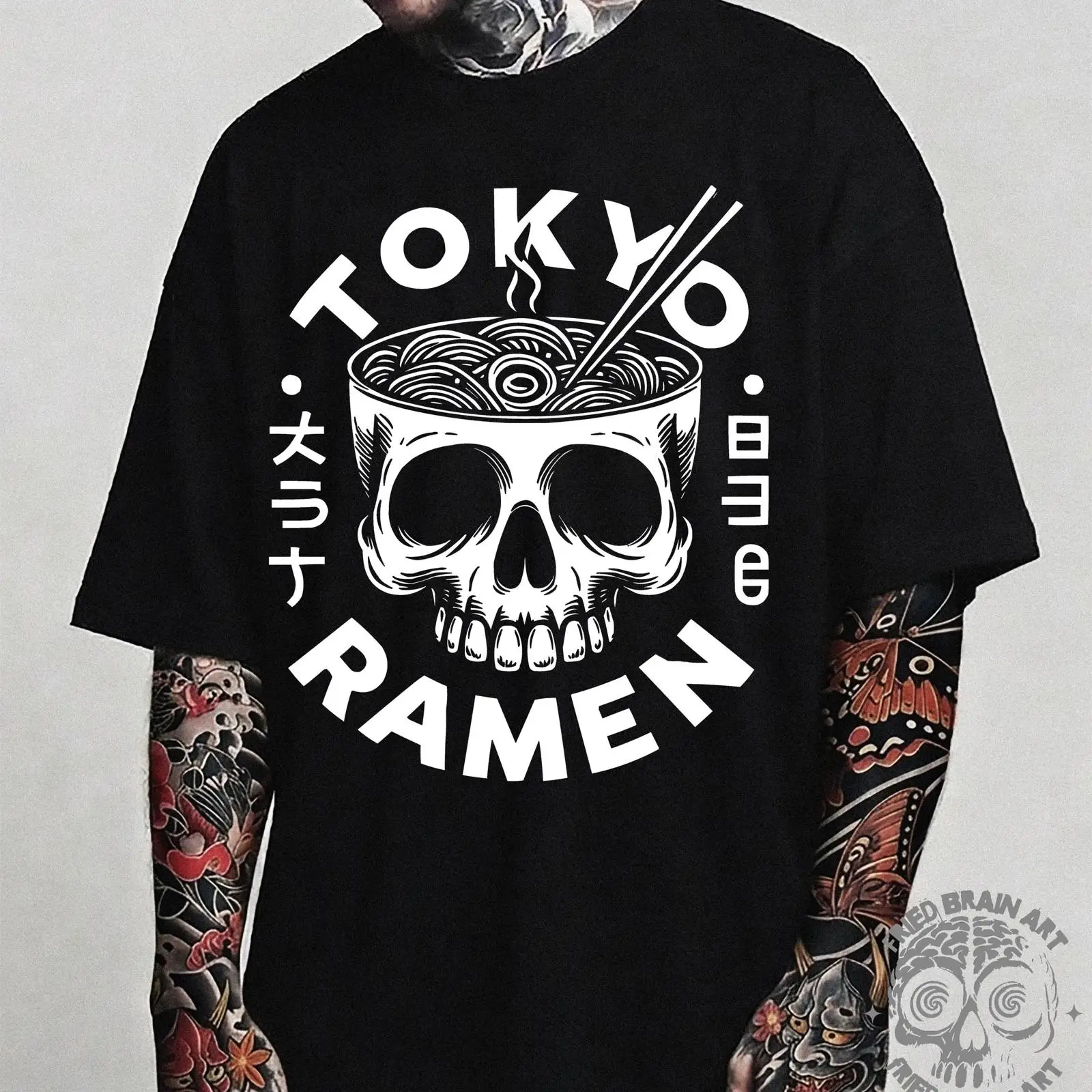 Vintage Fashion In Tokyo - Tokyo Skull Ramen Tişörtü Japon Yemek