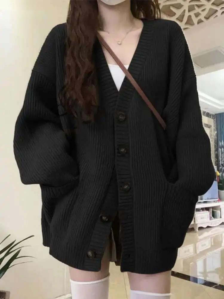 Crop Cardigan Vintage - Gevşek Hırka Kadın Uzun Kollu V
