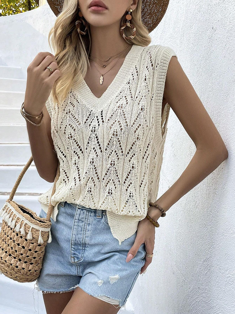 Kadın Bej Tığ İşi Yelek Üst V  - Crochet Top Boho incelemesi ve fiyatı